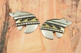 Sterling Silver Bear Design Post Earrings with 12K Gold fill. Created by Navajo Artist Tommy Singer. Signed by the Artist.